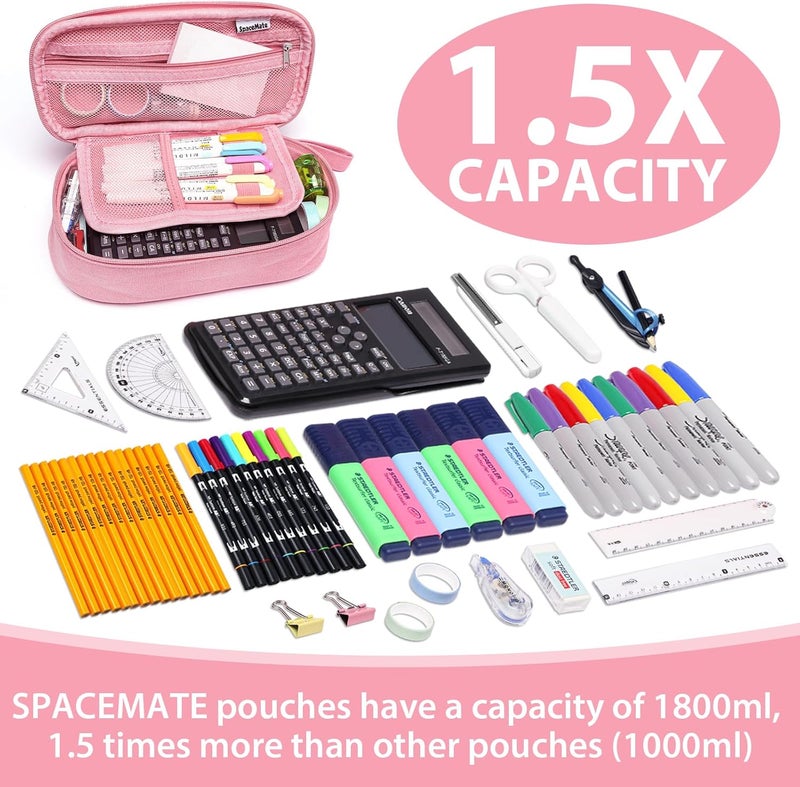 SPACEMATE Pencil Case Pouch Box Bag School Supplies Girls Boys Kids, Cute Preppy Stuff Large Big Capacity Aesthetic Pen Organizer, Back to College Stationary, Rosy Pink, Heavy Duty Canvas, 1800ml - Image 2